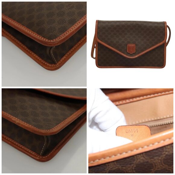 CELINE Macadam Canvas Shoulder Bag PVC Leather Brown Gold - Picture 12 of 14